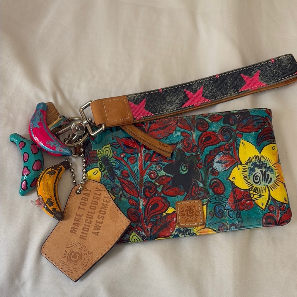 Consuela Red and Pink Floral Clutch